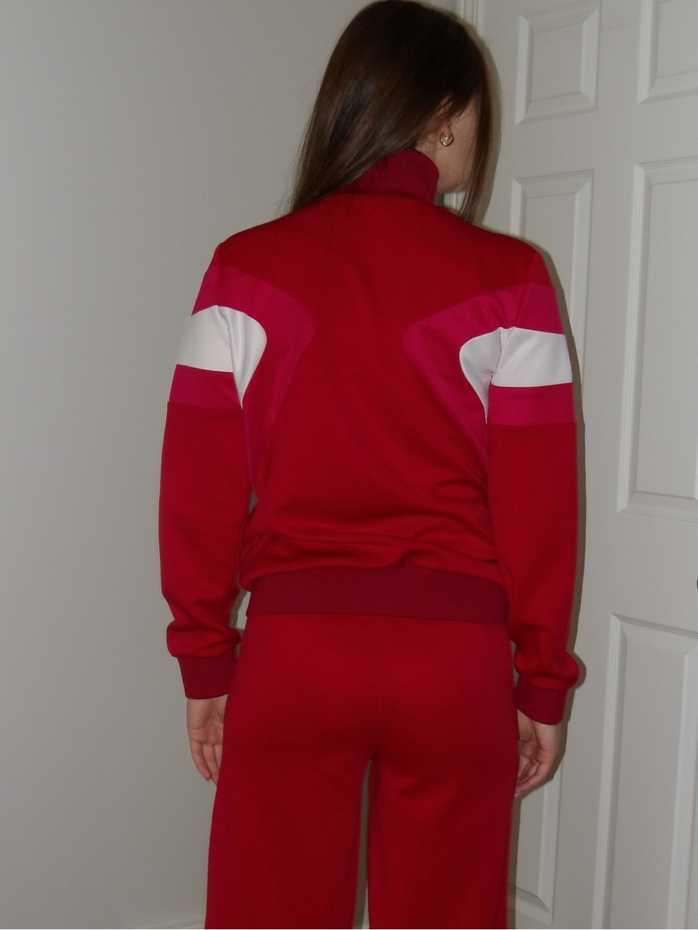 Maje Red and Pink Zip-Front Track Jumpsuit - Picture 6 of 10